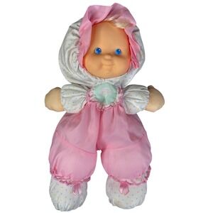 Vintage Fisher Price Puffalump Kids Doll Pink Polka Dot Soft Body Vinyl Face 12"